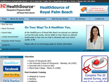 HealthSource of Royal Palm Beach website with Dr. Sandra Hernandez, D.C.